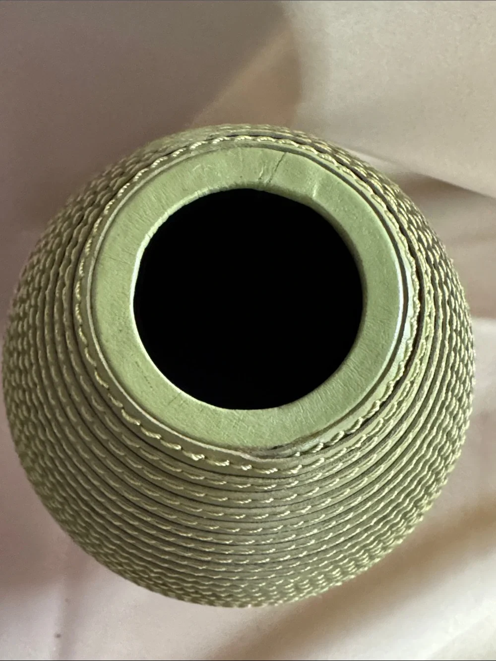 Vintage Crate & Barrel Green Leather Wrapped Teardrop Vase Ribbed MCM Accent